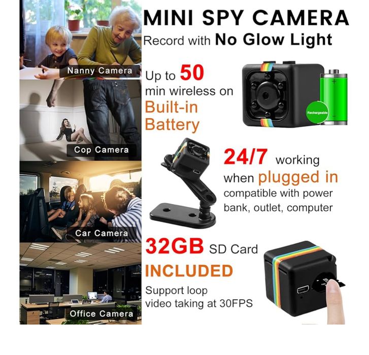 Kamera szpiegowska bez Wi-Fi z kartą pamięci 32 GB 1080P 12MP