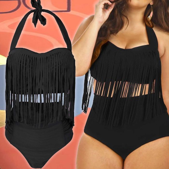 Damski Bikini Strój Kąpielowy Majtki Maxi Wysoki Stan Frędzle Wyjmowane wkładki Wiązany na Szyi Wyszczuplający Kostium Plażowy rozm L
