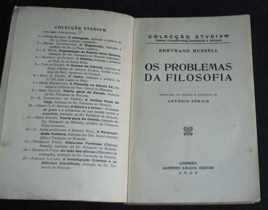 Livro Os Problemas da Filosofia Bertrand Russell 1939