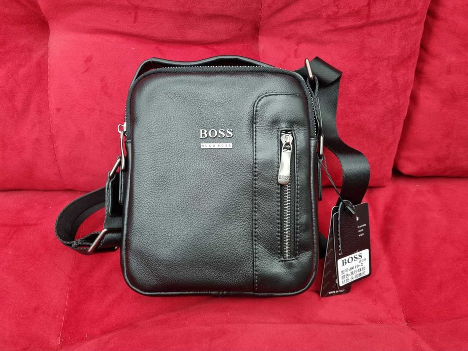 кожаная мужская сумка не плечо Boss чоловіча шкіряна сумка Boss