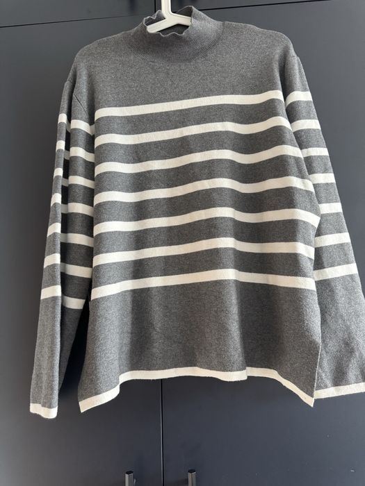 Wiralowy sweter sweterek H&M szary w paski M Wiskoza