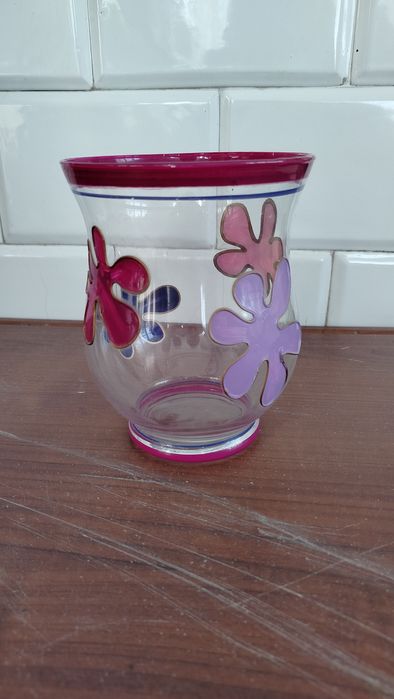 Przeźroczysty wazon stylizowany ręcznie malowany 15cm używany