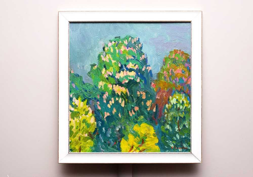 Чегодар Василь (1918-1989). Квітують київські каштани. олія картон