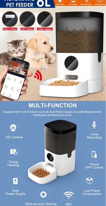 Alimentador de gatos e cães com APP e gravação de voz SELADO