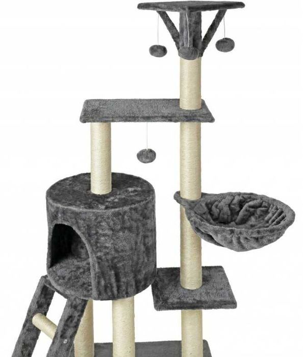 Drapak Wysoki dla Kota Legowisko Domek Hamak Wieża Słupek Szary 144cm
