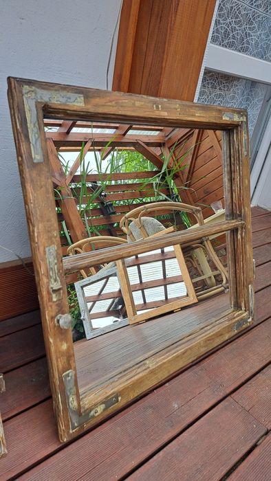 Lustro z duszą Retro Loft rękodzieło stare okno Vintage