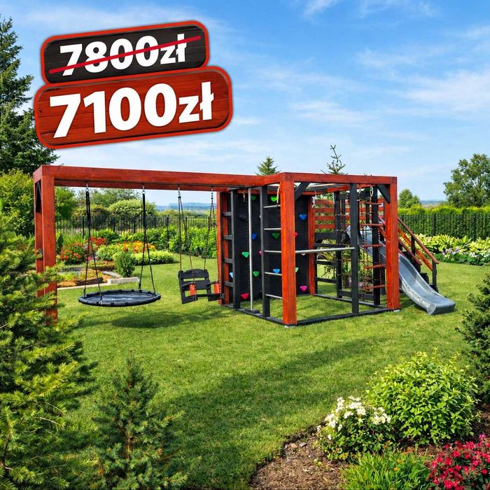 Plac zabaw - małpi gaj 2x2x2 z huśtawkami i ślizgiem, siłownia