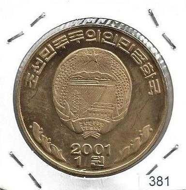 Coreia do Norte - 1 Won - 2001 - Ginasta Olímpico da Barra Alta -Moeda