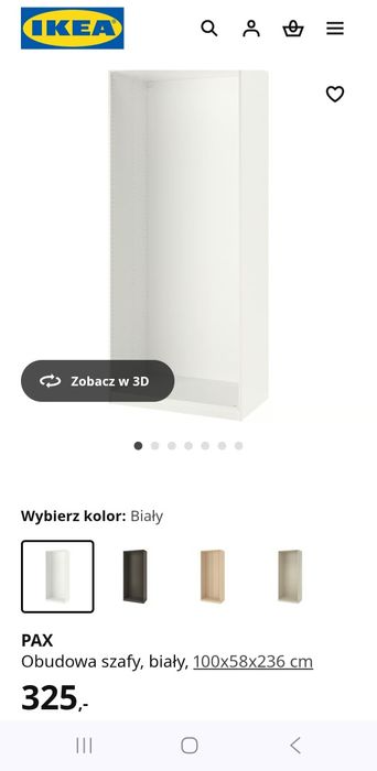 Ikea PAX obudowa szafy 100x58x236cm, nowa, lekko uszkodzona