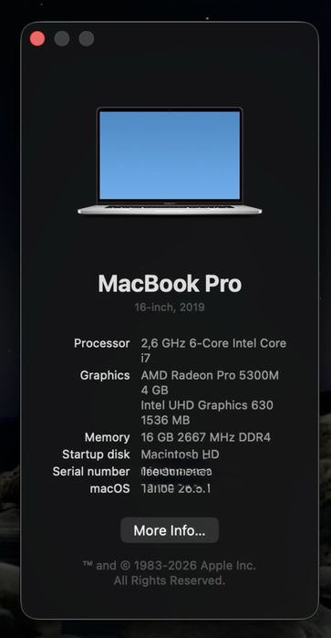 MacBook Pro 16″ 2019 / Intel Core i7 / 16GB RAM /Gray/ А2141