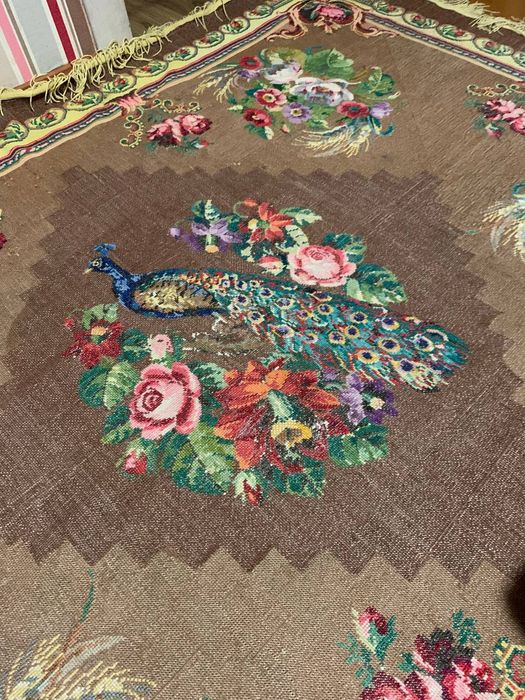 Ковер Гобелен вышитый крестиком антиквариат Вишитий Килим винтаж