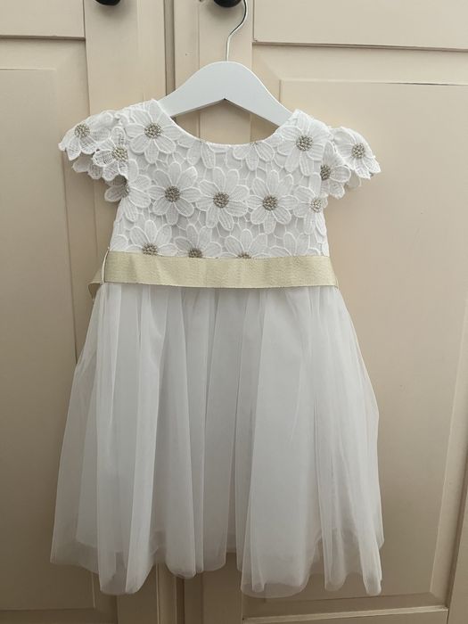 Дитячий одяг для дівчат, плаття фірмове біленьке з квітами великими, к
