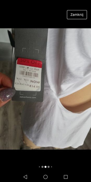 R. 40 nowa biała bluzeczka na ramiączkach z wyciętymi plecami