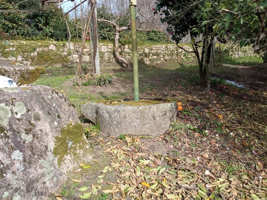 Lagar antigo de 4 pedras enormes com o chão e a pedra de prensa