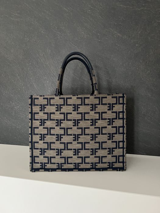 Torebka shopperka Elisabetta Franchi monogram brązowa torba