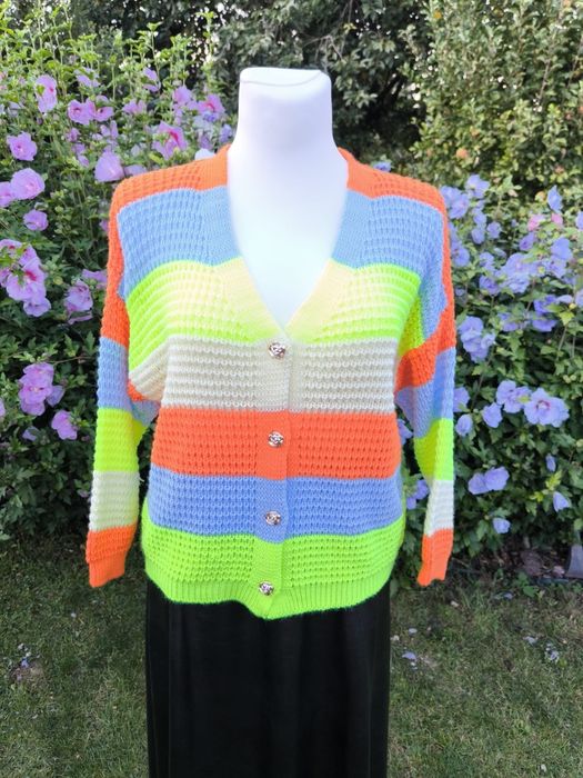 Nowy sweter zapinany kolorowe pasy new collection roz xl-3xl