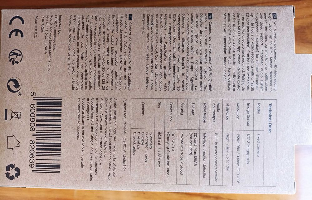 Câmara inteligente 1080p Full HD nova por estrear com garantia