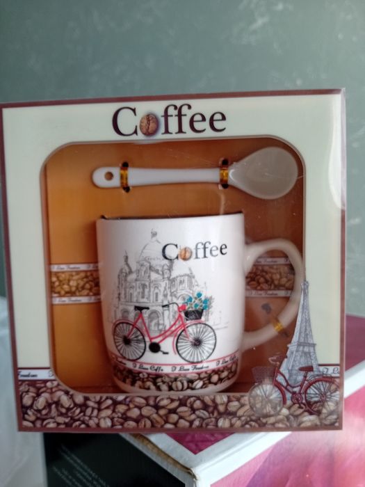 Kubek łyżeczką ceramiczną Coffee rower na prezent
