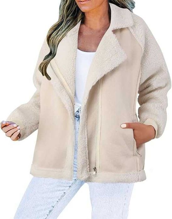 KOŻUCH DAMSKI BEŻOWY bluza damska kożuszek ciepła bluza kurtka XL