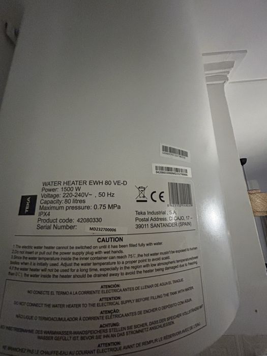 Termoacumulador Teka 80L com garantia