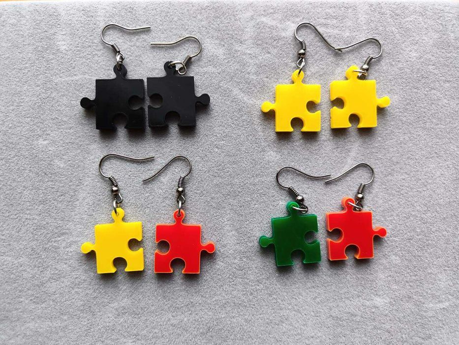 Kolczyki akrylowe - Puzzle, rękodzieło