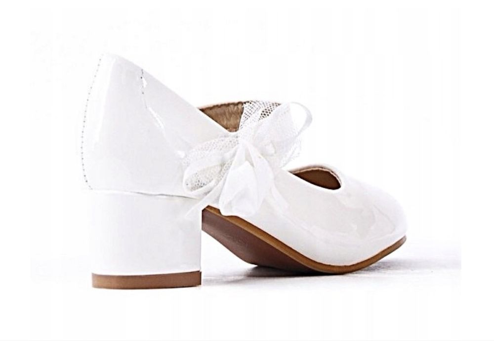 Super Eleganckie Lakierowane Buty na Obcasie białe rozm. 35