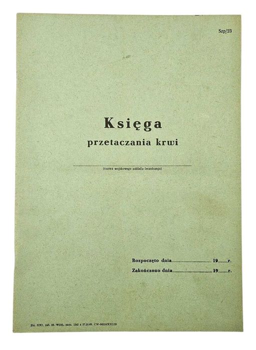 Wojskowy Druk - Księga Przetaczania Krwi