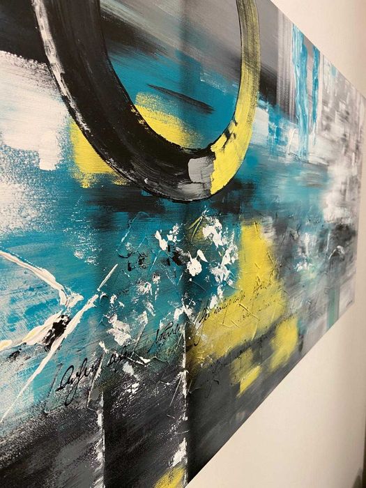 Obraz- Abstrakcja - motywy turkusowe- obraz ręcznie malowane 1484A