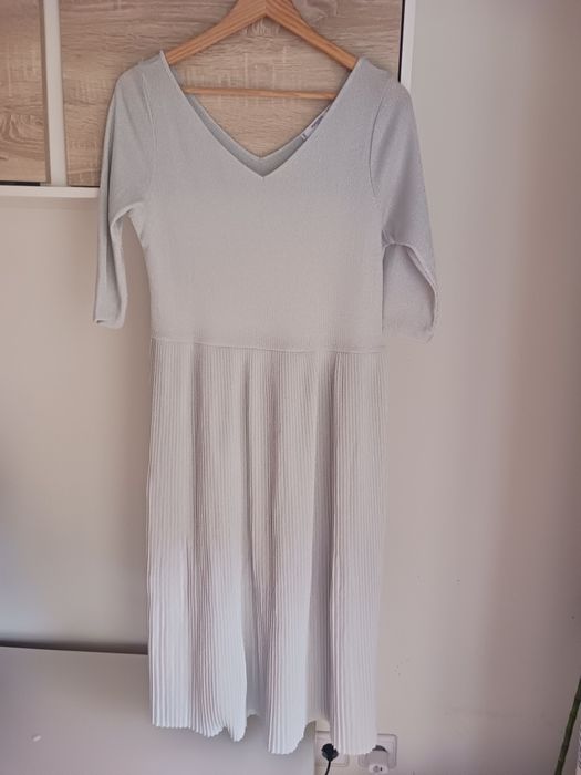 Vestido malha, prateado, Mango