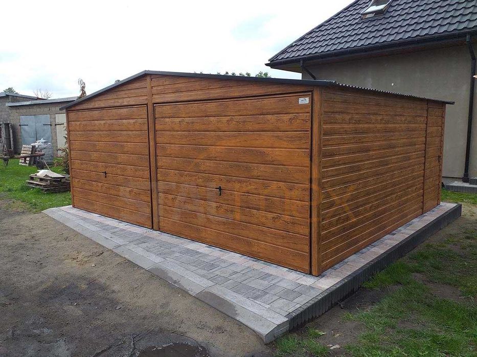Garaż blaszany dwuspadowy / garaż 6x5 / drewnopodobny złoty dąb