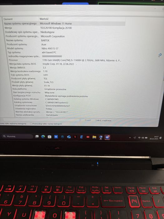 Acer Nitro 5 AN515-57 i5-11400H RTX 16Gb RAM SSD Laptop do gier