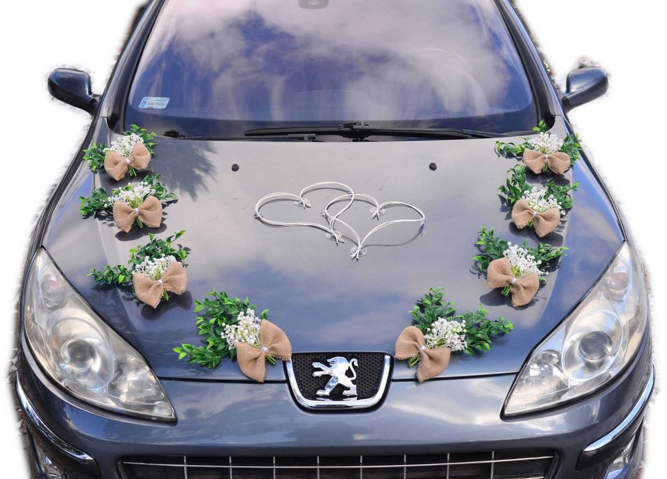 Dekoracja na samochód ślubny.Cały zestaw.Ozdoby RUSTYKALNE na auto 307