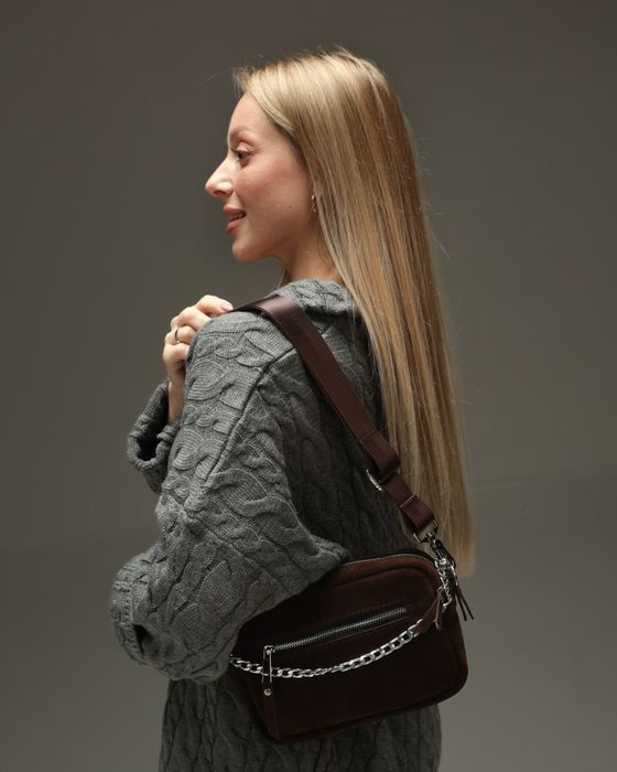 Жіноча сумка крос-боді з натуральної замши (шоколад)