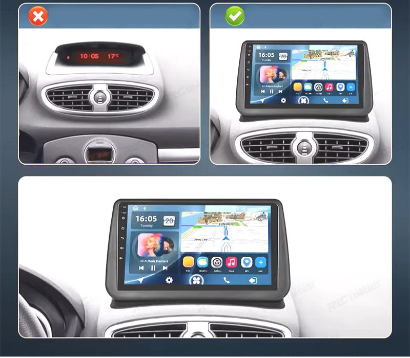 RÁDIO GPS 9'' ANDROID 13 RENAULT CLIO 3 05-14 2 DIN 4GB+64GB