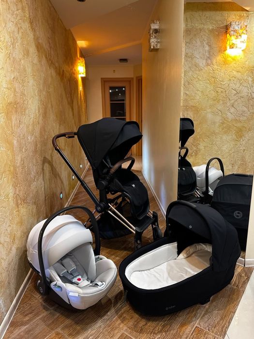 Коляска Cybex priam 4.0 black, шасі rose gold. 2в1.