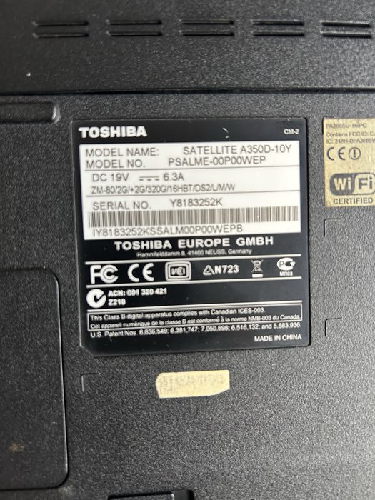Portatil Toshiba Satellite A350D-10y para peças