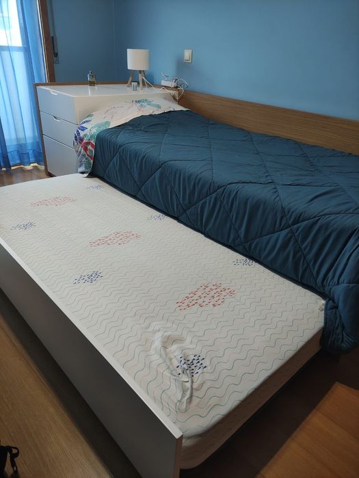 Cama solteiro + gavetão cama + móvel gavetas + 2 colchões s