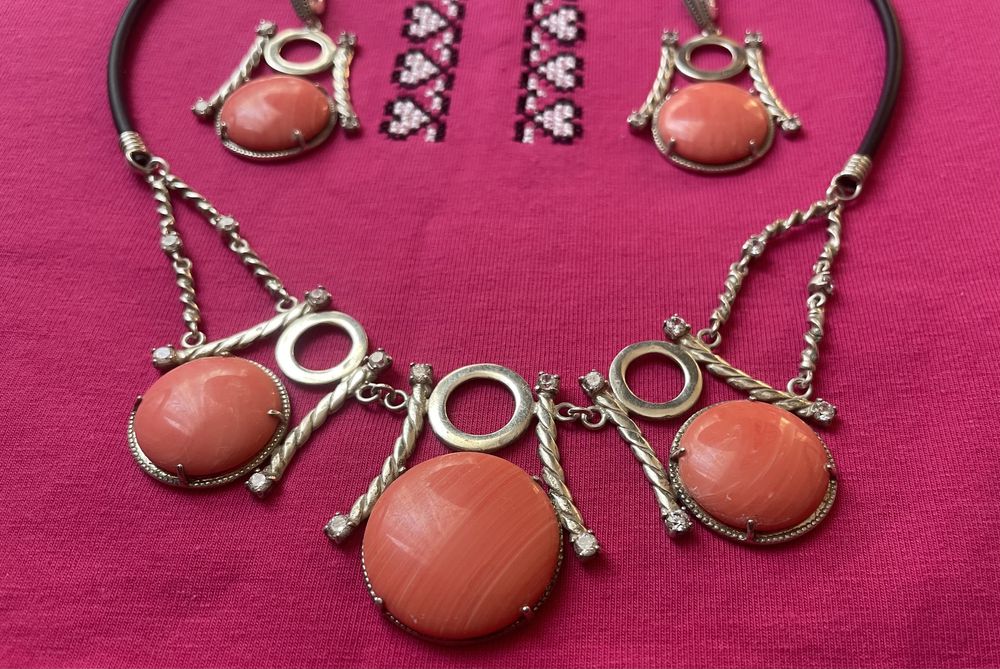 Набір срібло з коралом 925 проба