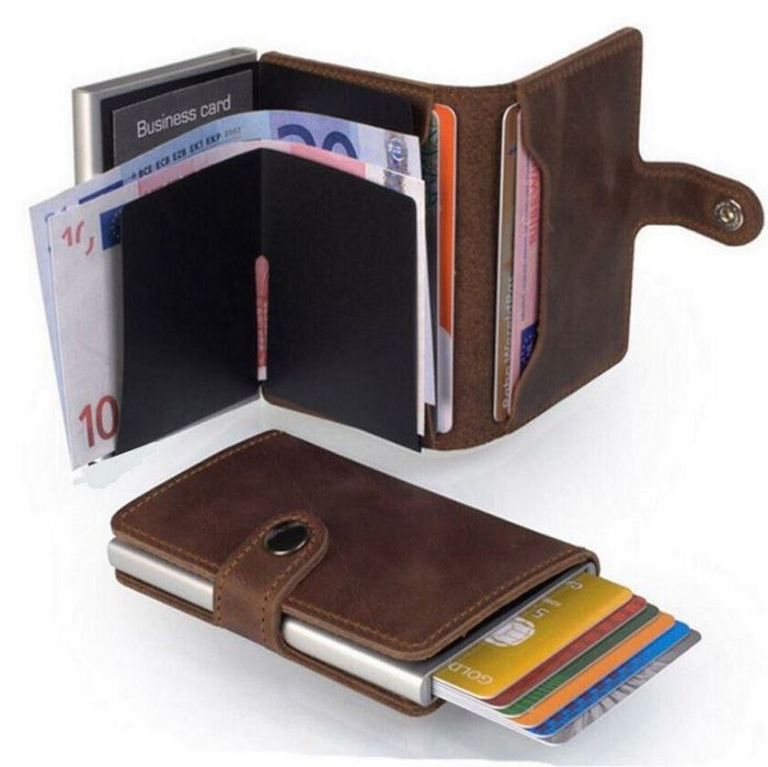 Carteira Porta Cartões tipo Secrid Novo Pele RFID Camel preto barato