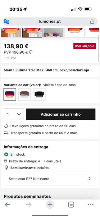 Candeeiro de teto Euluna Trio Max, Ø60 cm, roxo/rosa/laranja — como novo