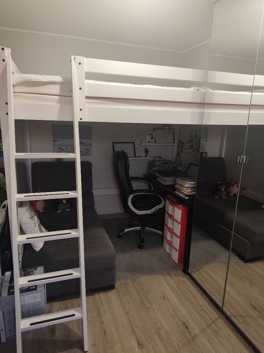 Cama de casal elevada IKEA 140x200 + colchão – pouco uso