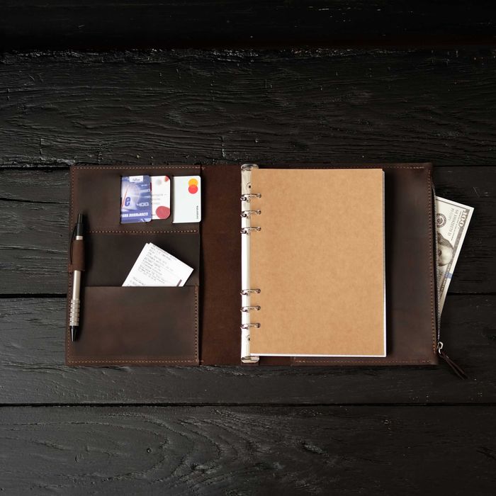 Кожаный блокнот ежедневник со сменным блоком, с логотипом, текстом