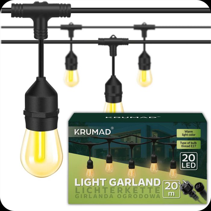 girlanda ogrodowa led świetlna lampki ogrodowe 10m x e27 żarówka 1w