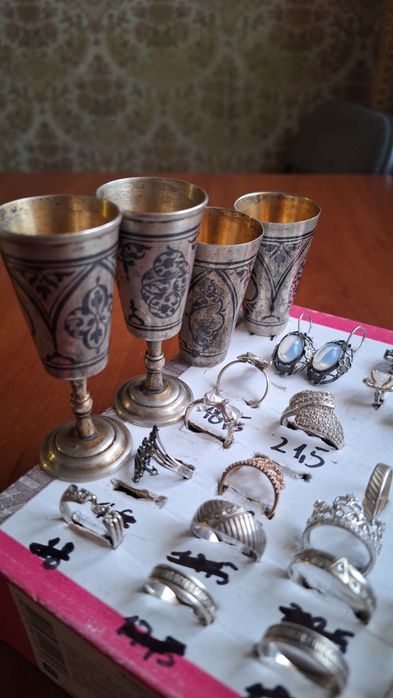 Серебро рюмки кольца  серьги