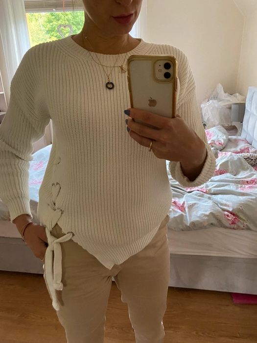 Max mara weekend bialy sweter dzianina wiazany pleciony swetr s 36