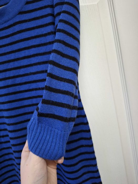 Sweter niebieski w czarne paski 3/4 rękaw miękki długi Mohito M (38)