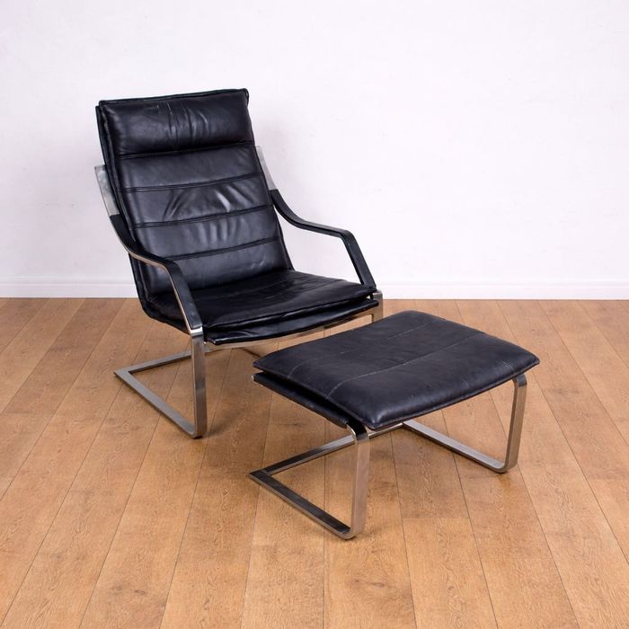 Fotel z podnóżkiem skórzany RUDOLPH GLATZL DREIPUNKT model „Komet”