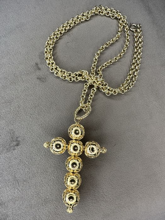 Cruz grande de Contas de Viana em prata Dourada