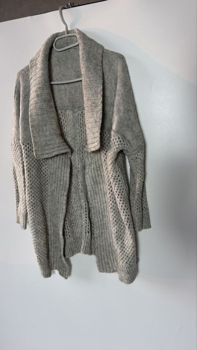 Sweter damski kardigan dłuższy szary ciepły