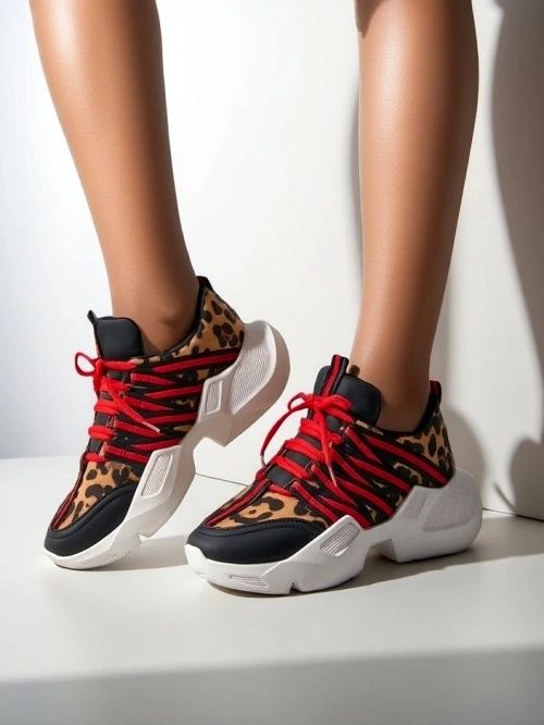 2 KOLORY 36 37 38 sneakersy 39 40 41 na platformie z printem panterka